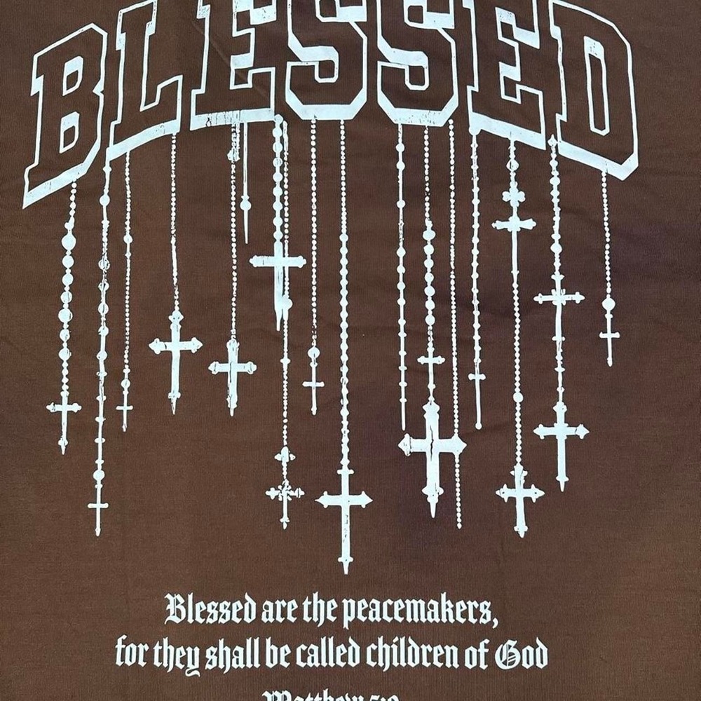 BrandMakers Blessed Matthew 5:9 Cross Graphic T-Shirt Brown Heavyweight XXL